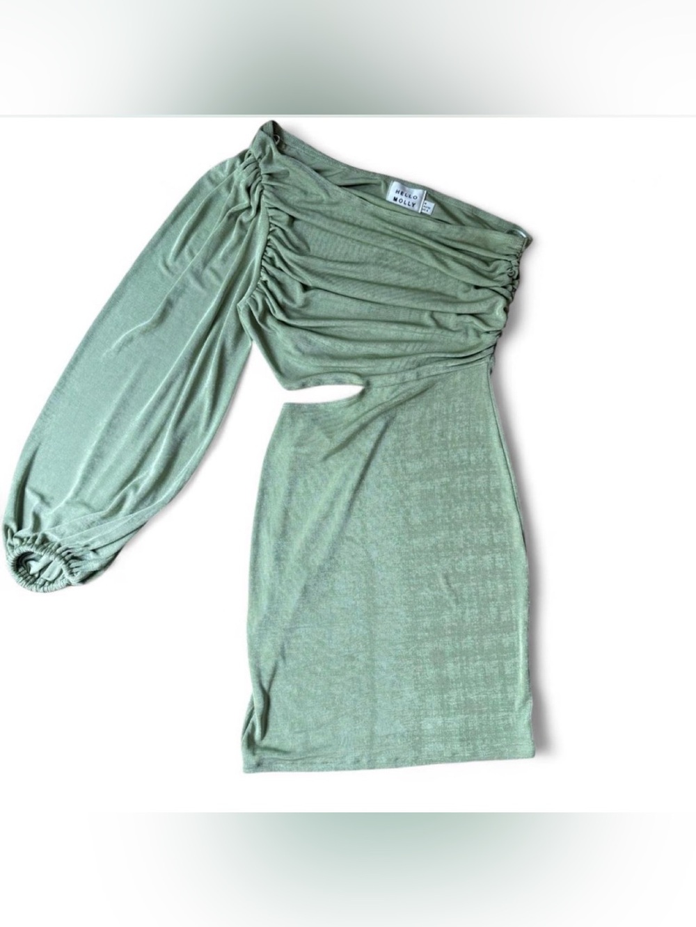 Hello Molly Green One-Shoulder Ruched Mini Dress Size M